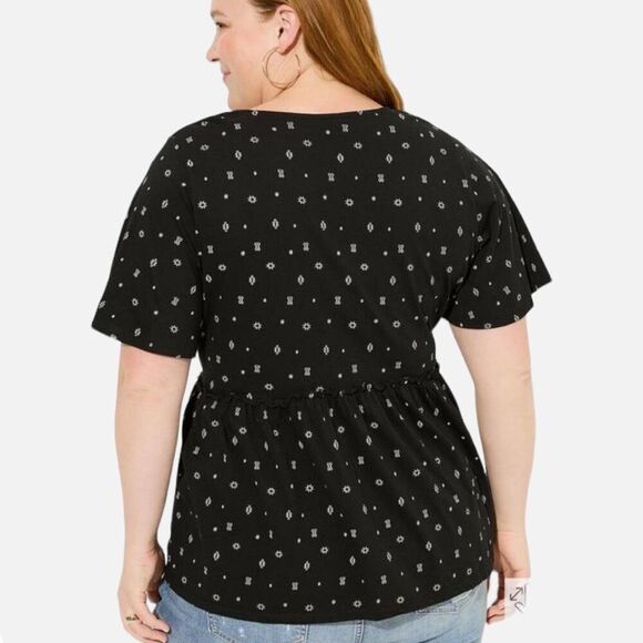 Torrid Black Babydoll Top Relaxed Tie Front Vintage Cotton Jersey Knit 3X - Picture 5 of 15